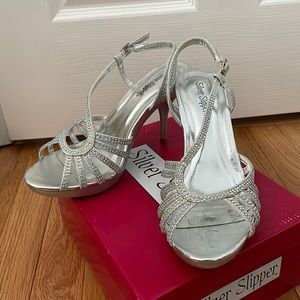 Silver Slipper Rhinestone Heels